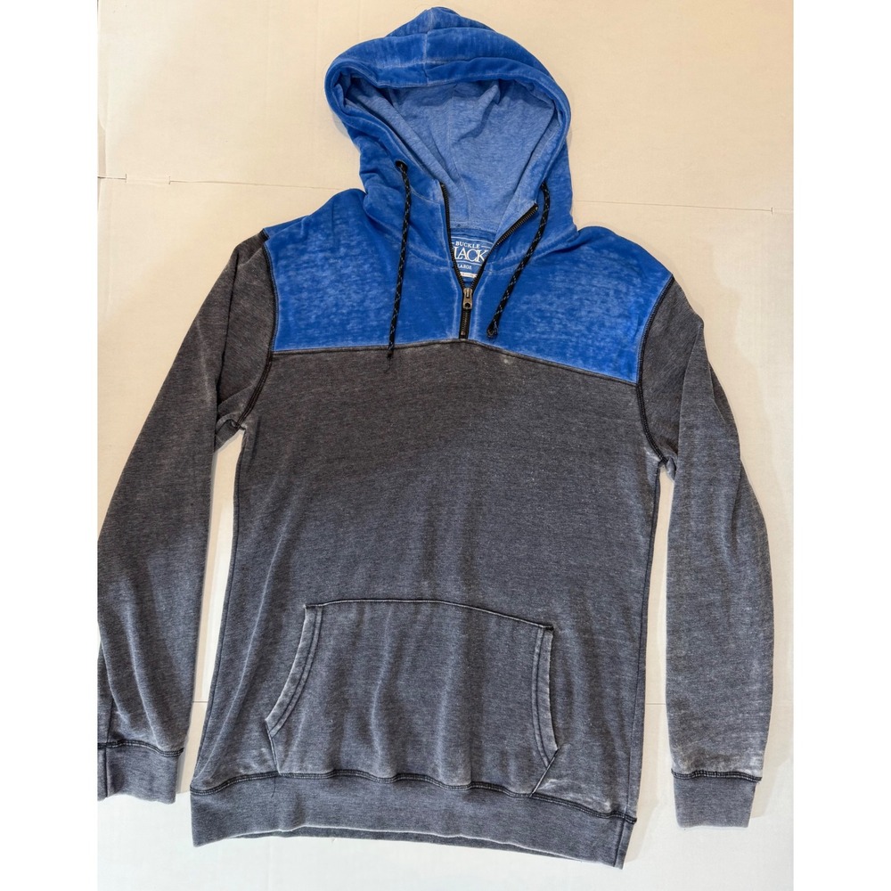 Buckle Black Mens Quarter Zip Hoodie Blue Grey Colorblock Large Y2K Streetwear